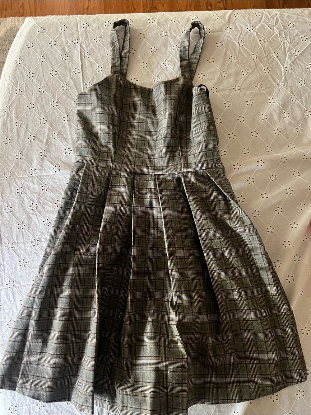 Monteau Plaid Fit-and-Flare Dress with Square Neckline